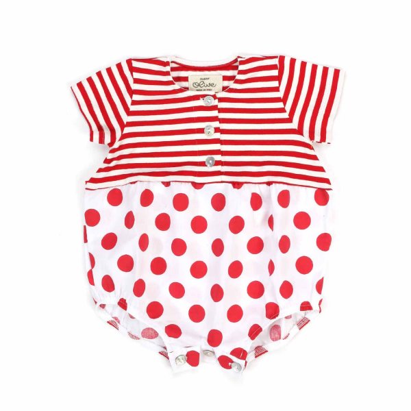 Olive - WHITE AND RED STRIPED ROMPER WITH POLKA DOTS