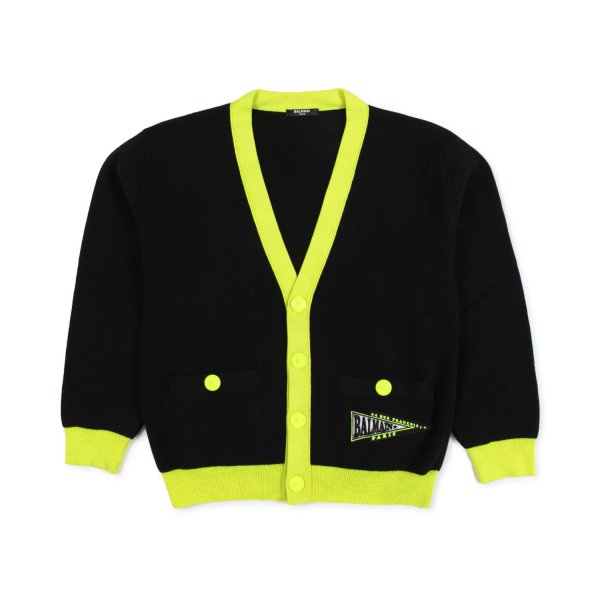 Balmain - BLACK CARDIGAN WITH FLUO DETAILS FOR GIRLS AND TEEN