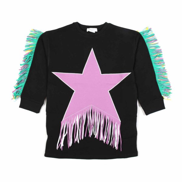 Stella Mccartney - BLACK JERSEY DRESS WITH PINK STAR AND FRINGES