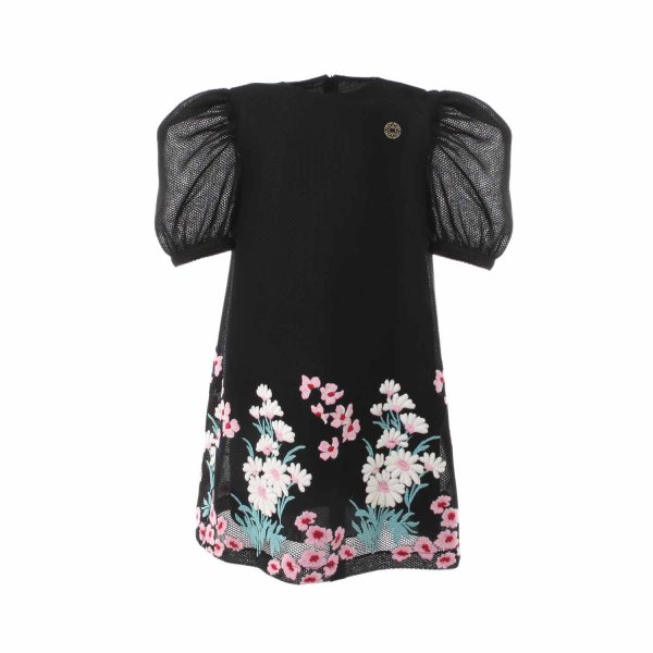 Elie Saab - BLACK DRESS WITH EMBROIDERED FLOWERS FOR GIRLS