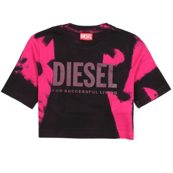 Diesel - BLACK AND FUCHSIA CROPPED T-SHIRT FOR GIRLS