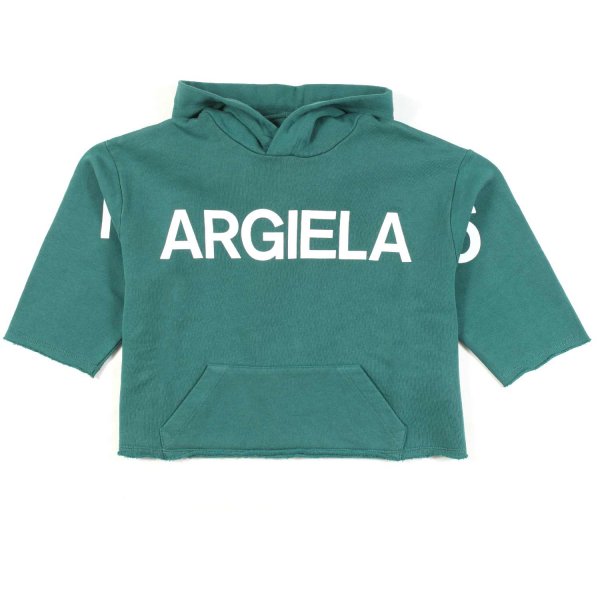 Mm6 Maison Margiela - GREEN CROPPED HOODED SWEATSHIRT FOR GIRLS AND TEEN