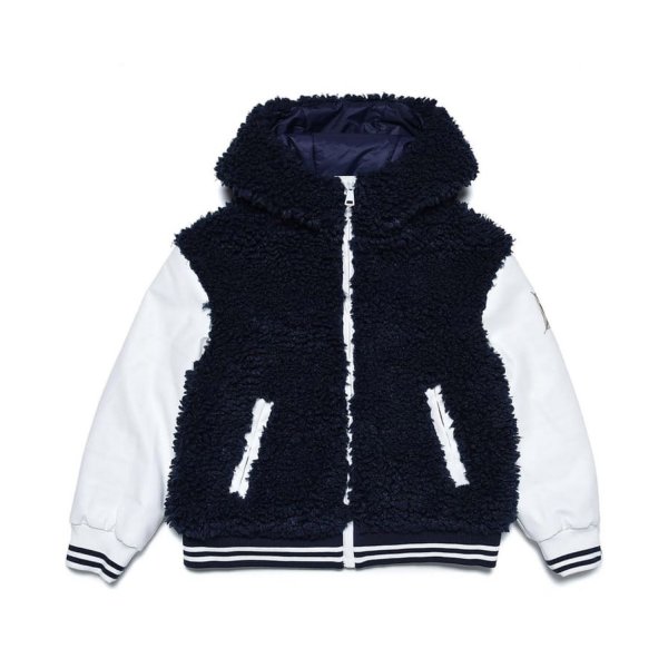 N° 21 - NAVY BLUE AND WHITE BOMBER IN FAUX LEATHER AND TEDDY