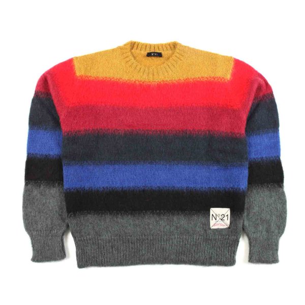N° 21 - NO-GENDER GRAY PULLOVER WITH MULTICOLOR STRIPES