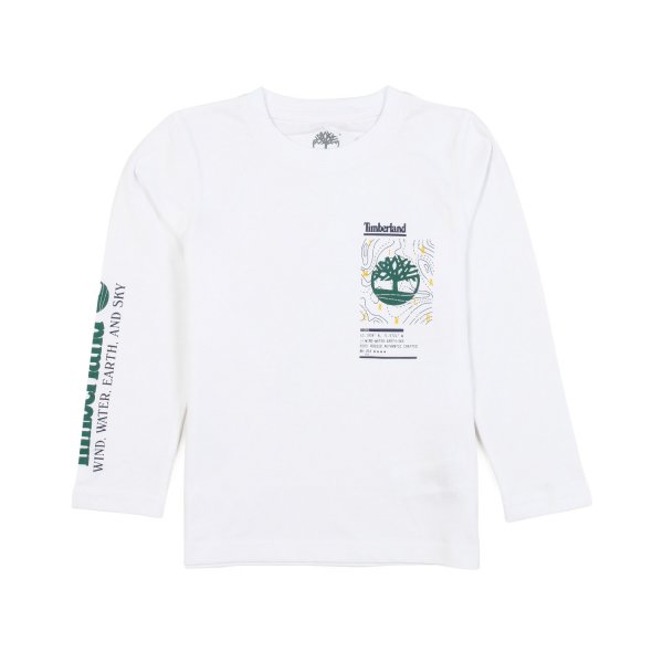 Timberland - WHITE LONG SLEEVE T-SHIRT WITH GREEN LOGOS