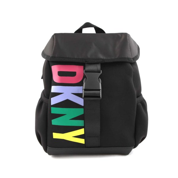 Dkny - BLACK BACKPACK WITH MULTICOLOR LOGO FOR GIRLS