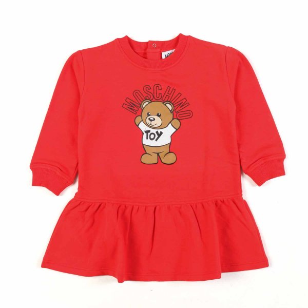 Moschino - RED FLEECE TEDDY BEAR DRESS FOR BABY GIRL