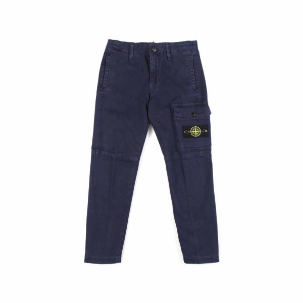 Stone Island - BLUE TROUSERS WITH CARGO POCKET FOR CHILDREN AND TEEN