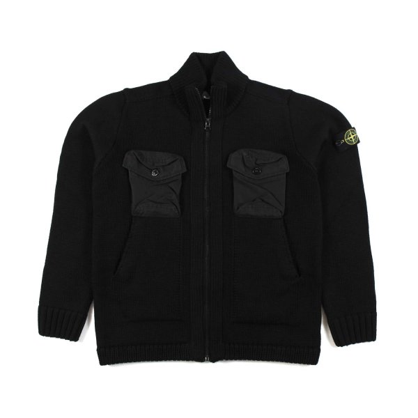 Stone Island - BLACK CARDIGAN WITH ZIP FOR CHILDREN AND TEEN