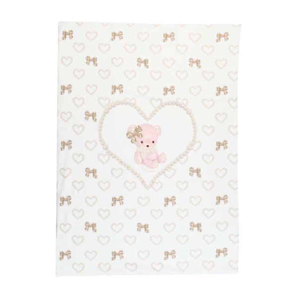 Monnalisa - CREAM AND LIGHT PINK BLANKET WITH TEDDY BEAR