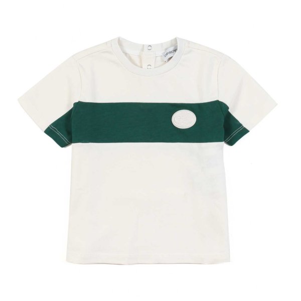 Armani Junior - BUTTER T-SHIRT WITH GREEN STRIPE FOR CHILD AND BABY