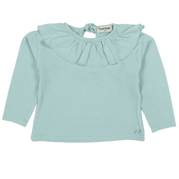 Tocotò Vintage - TIFFANY GREEN T-SHIRT WITH RUFFLE COLLAR FOR BABY GIRLS