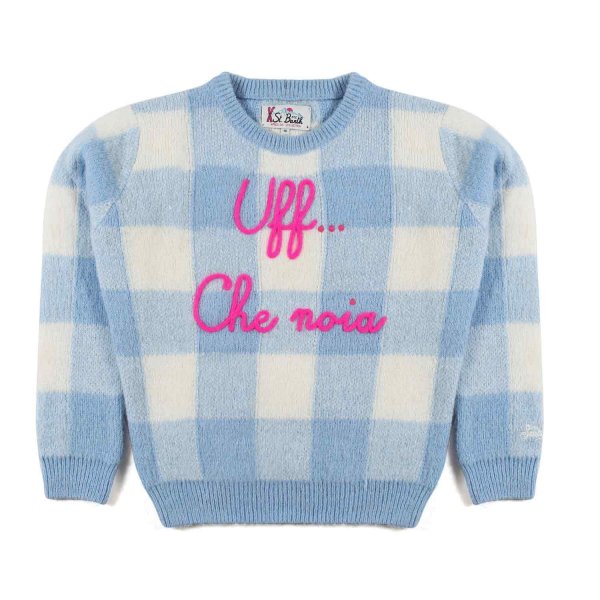 Mc2 Saint Barth - LIGHT BLUE AND WHITE CHECKED SWEATER FOR GIRLS AND TEEN