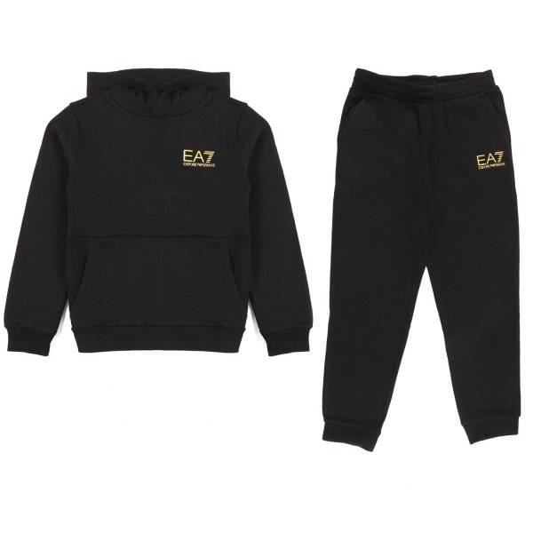 Armani Junior - BLACK TRACKSUIT WITH YELLOW EA7 LOGO FOR CHILD AND TEEN