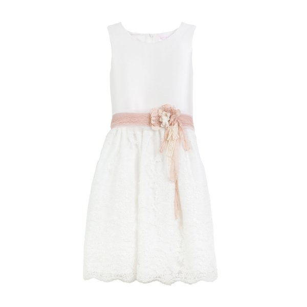 Mimilú - WHITE MIKADO AND TULLE DRESS WITH PINK LACE