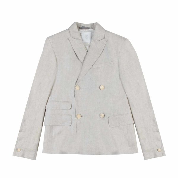 Eleventy - ECRU DOUBLE-BREASTED LINEN BLAZER FOR KIDS AND TEENS