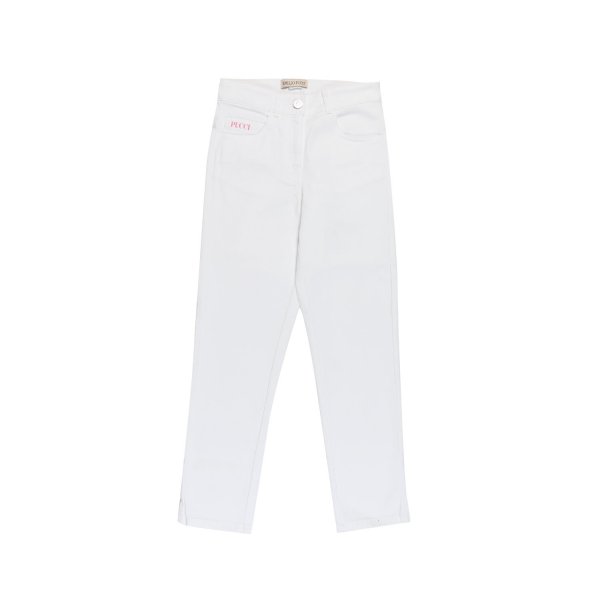 Pucci - WHITE JEANS WITH PINK PATCH FOR TEEN GIRLS