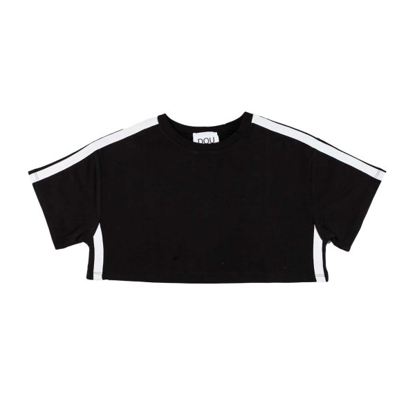 Douuod - T-SHIRT CROPPED NERA CON STRISCE BIANCHE