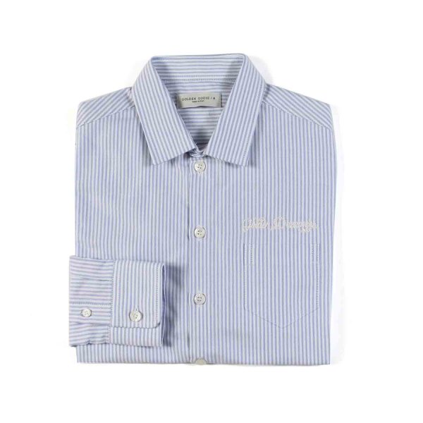 Golden Goose - WHITE AND BLUE STRIPED SHIRT FOR BOYS