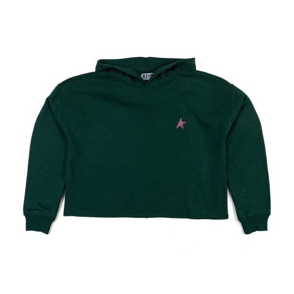 Golden Goose - GREEN CROPPED HOODIE WITH PINK STAR FOR TEEN GIRLS