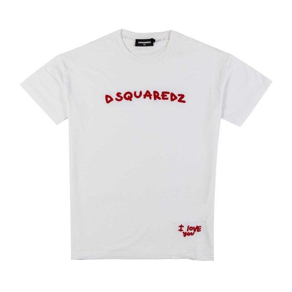 Dsquared2 - WHITE T-SHIRT WITH RED EMBOSSED LOGO