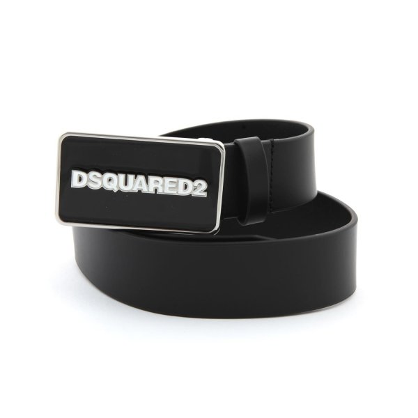 Dsquared2 - UNISEX BLACK LEATHER BELT WITH PRESS BUCKLE