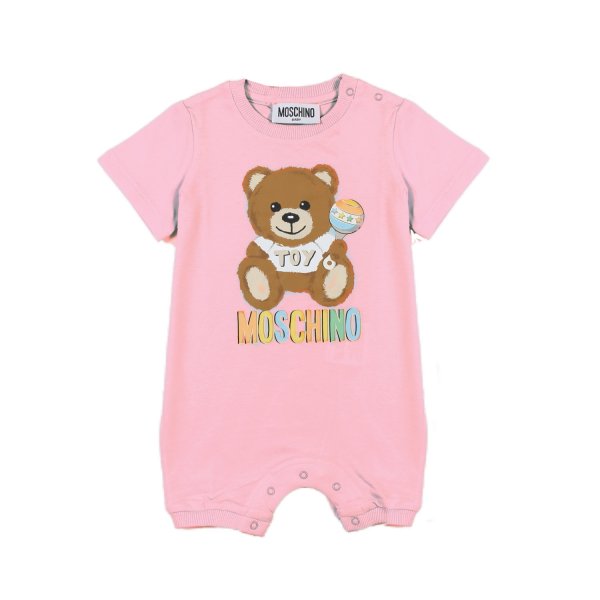 Moschino - PINK ROMPER WITH TEDDY BEAR PRINT