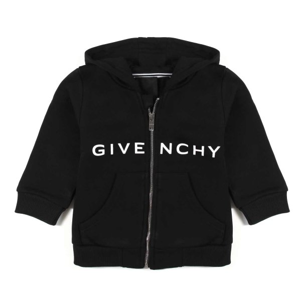 Givenchy - FELPA NERA CON CAPPUCCIO E LOGHI BIANCHI BIMBA