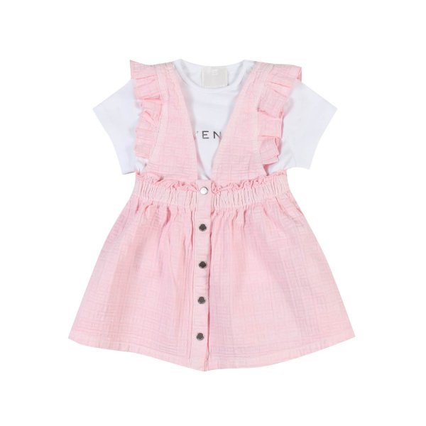 Givenchy - PINK OVERALL SKIRT WITH WHITE T-SHIRT FOR BABY GIRLS