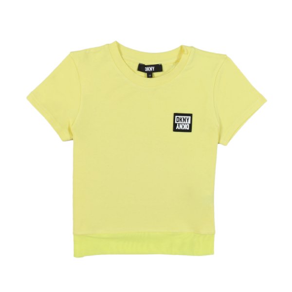 Dkny - LIME T-SHIRT WITH LOGO PATCH AND MESH BOTTOM