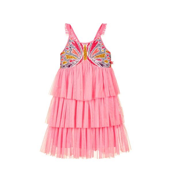 Billieblush - FLUO PINK TULLE DRESS WITH SEQUINS FOR GIRLS