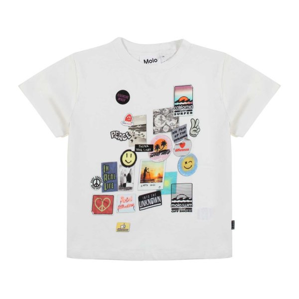 Molo - WHITE UNISEX T-SHIRT WITH MULTICOLOR STICKERS