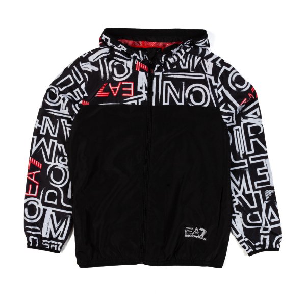 Ea7 - BLACK HOODED JACKET WITH WHITE AND RED EA7 LOGOS
