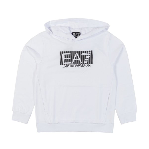 Ea7 - WHITE EA7 SWEATSHIRT WITH HOOD AND BLACK RUBBERIZED LOGO