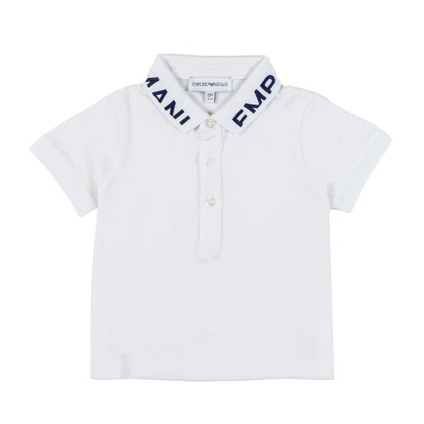 Armani Junior - WHITE BABY POLO SHIRT WITH EMBROIDERED BLUE LOGO