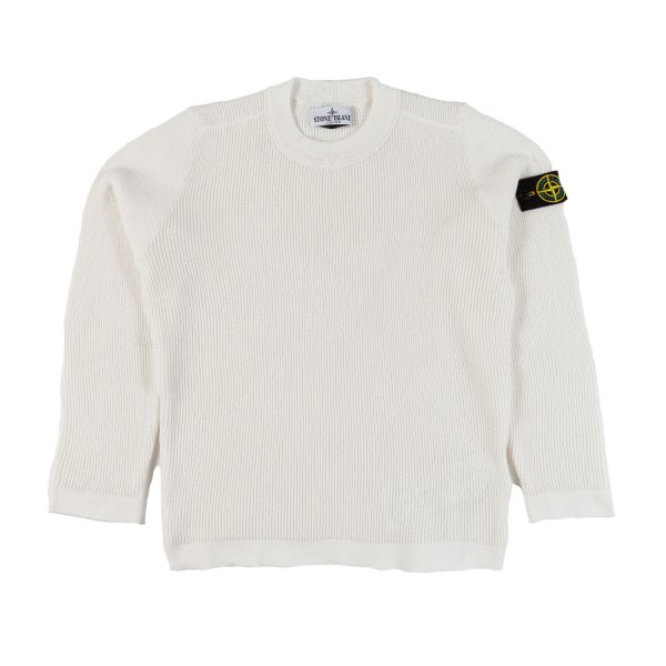 Stone Island - WHITE SWEATER WITH COMPASS LOGO PATCH