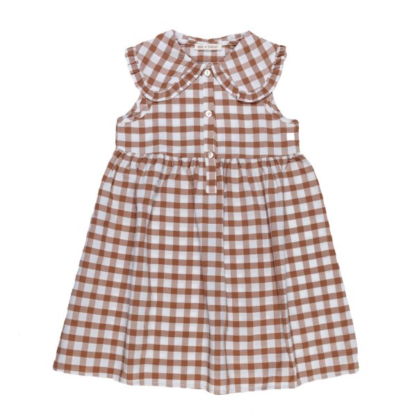 Zhoe & Tobiah - WHITE AND HAZELNUT CHECKED DRESS FOR GIRLS
