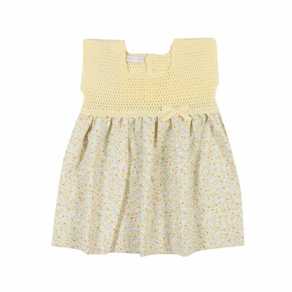 Pecesa - YELLOW FLORAL AND CROCHET DRESS FOR BABY GIRLS
