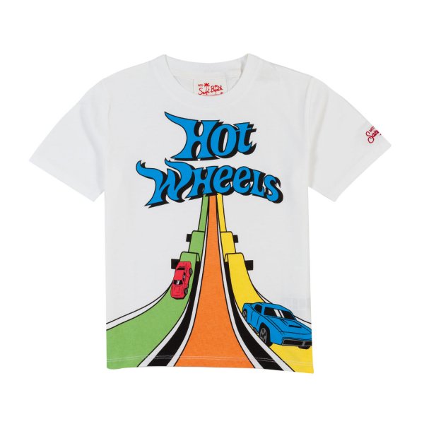 Mc2 Saint Barth - WHITE AND MULTICOLOR HOT WHEELS T-SHIRT FOR KIDS