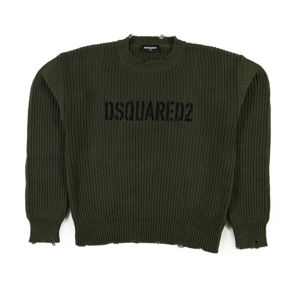 Dsquared2 - Maglione verde militare con logo Dsquared2 nero
