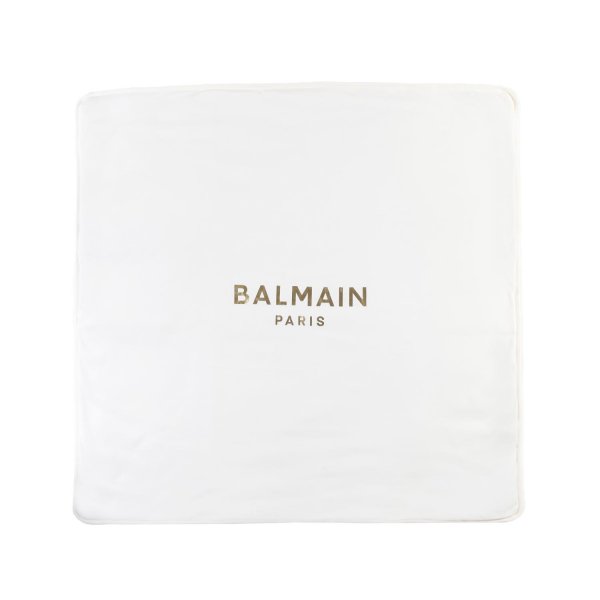 Balmain - Coperta Balmain bianca e beige con logo oro