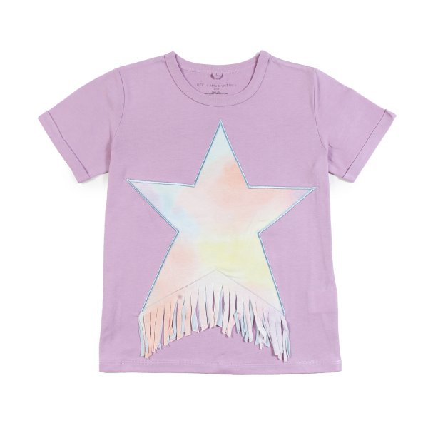 Stella Mccartney - T-shirt rosa glicine con stella e frange