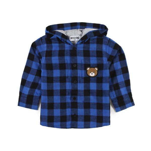 Moschino - Camicia hoodie Moschino Baby blu e nera vichy