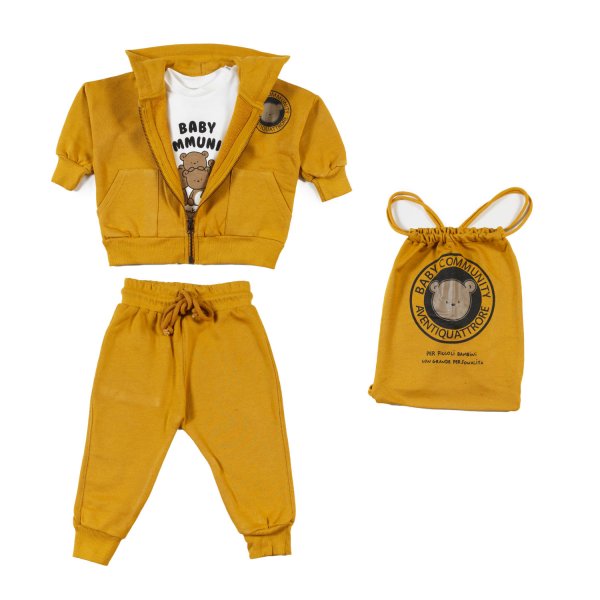 Aventiquattrore - Ocher yellow and white A24 overalls for baby and child
