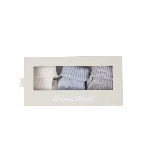 Tartine Et Chocolat - Set calzini bianco, grigio e celeste neonato