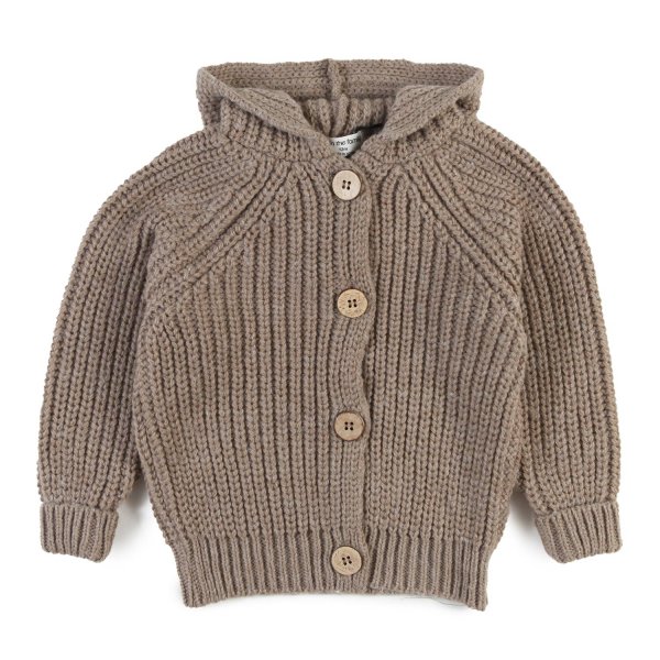 One More In The Family - Ross unisex taupe hooded cardigan for babies