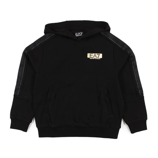 Ea7 - Felpa hoodie nera con logo EA7 laminato oro