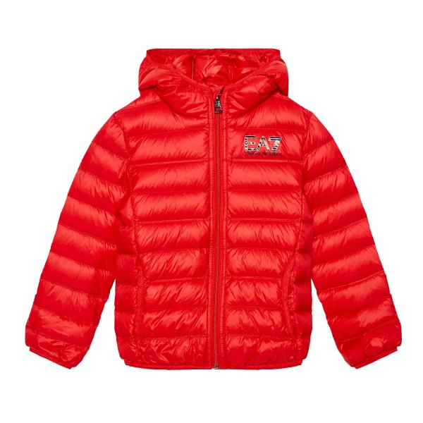 Ea7 - Core Identity red down jacket with black logo for Kids
