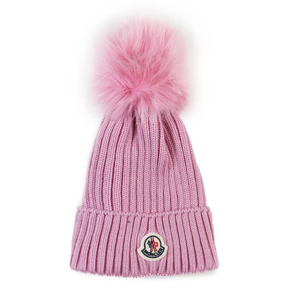 Moncler - Pink Moncler Girl beanie with pom pom