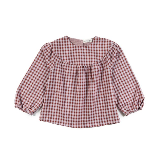 Babe & Tess - Pink and brick gingham blouse for girls